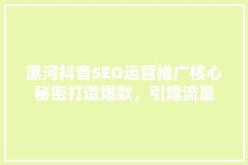 漯河抖音SEO运营推广核心秘密打造爆款，引爆流量