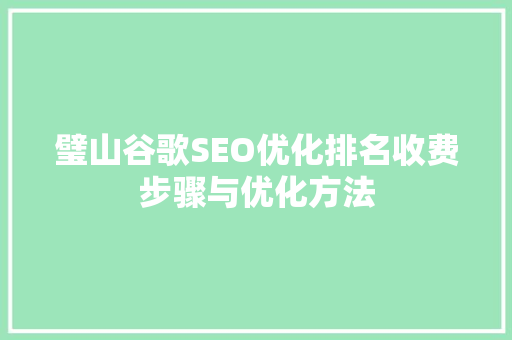 璧山谷歌SEO优化排名收费步骤与优化方法