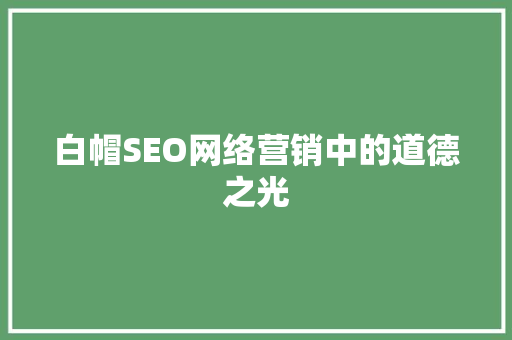白帽SEO网络营销中的道德之光