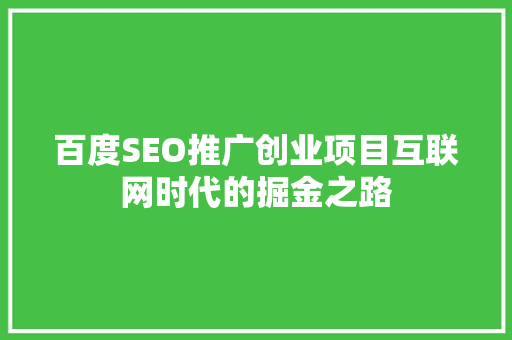 百度SEO推广创业项目互联网时代的掘金之路