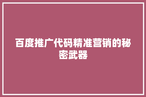 百度推广代码精准营销的秘密武器