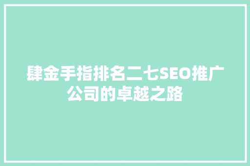 肆金手指排名二七SEO推广公司的卓越之路