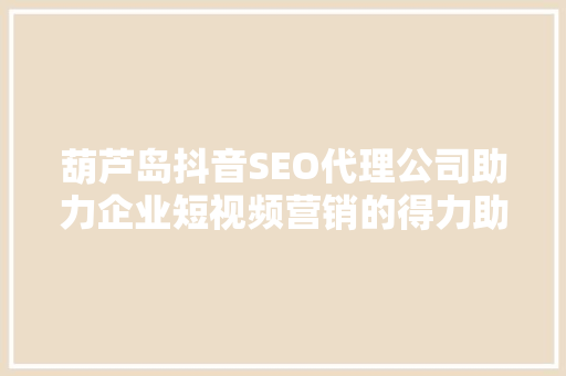 葫芦岛抖音SEO代理公司助力企业短视频营销的得力助手