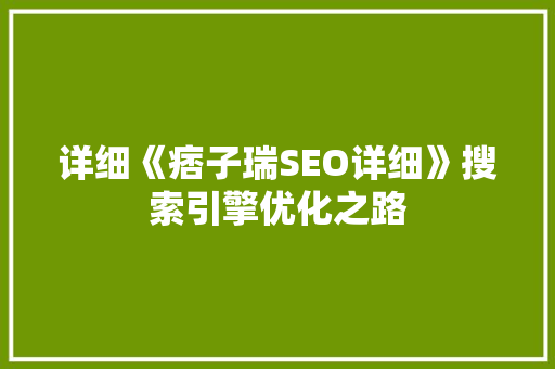 详细《痞子瑞SEO详细》搜索引擎优化之路