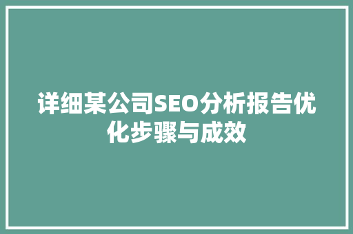 详细某公司SEO分析报告优化步骤与成效