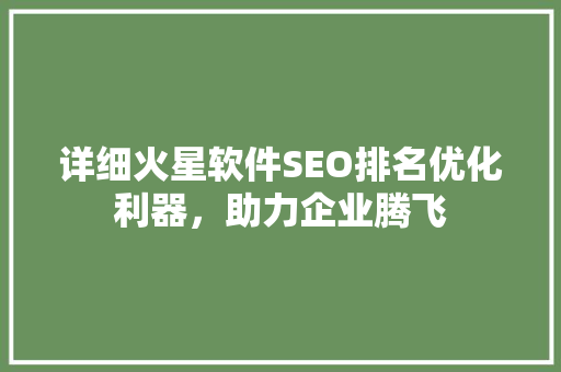 详细火星软件SEO排名优化利器，助力企业腾飞