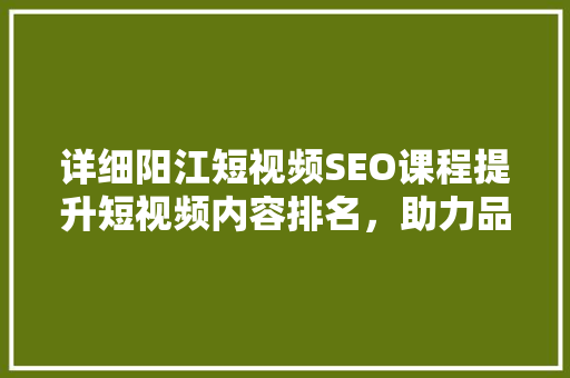 详细阳江短视频SEO课程提升短视频内容排名，助力品牌崛起