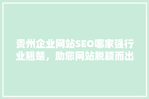 贵州企业网站SEO哪家强行业翘楚，助您网站脱颖而出