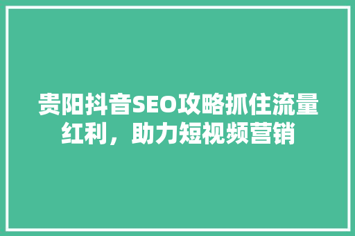 贵阳抖音SEO攻略抓住流量红利，助力短视频营销