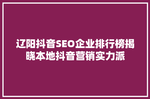 辽阳抖音SEO企业排行榜揭晓本地抖音营销实力派