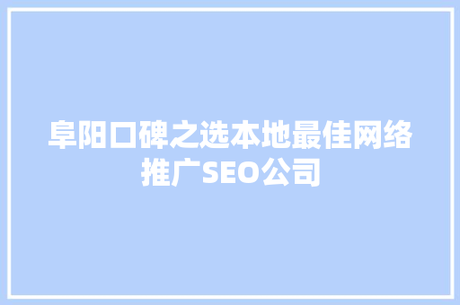 阜阳口碑之选本地最佳网络推广SEO公司  第1张