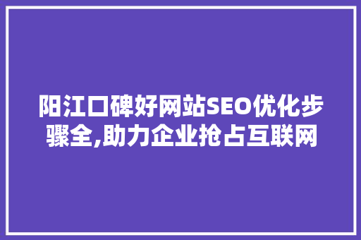阳江口碑好网站SEO优化步骤全,助力企业抢占互联网高地