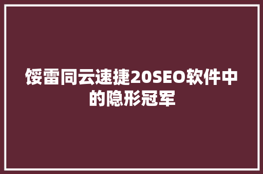 馁雷同云速捷20SEO软件中的隐形冠军