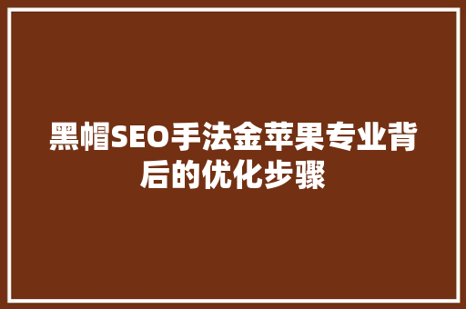 黑帽SEO手法金苹果专业背后的优化步骤