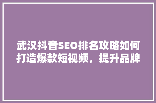 武汉抖音SEO排名攻略如何打造爆款短视频，提升品牌影响力