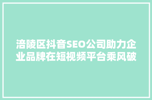 涪陵区抖音SEO公司助力企业品牌在短视频平台乘风破浪