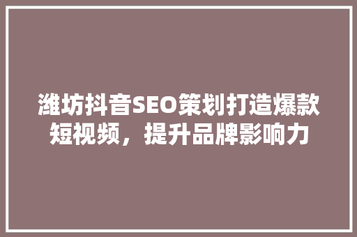潍坊抖音SEO策划打造爆款短视频，提升品牌影响力