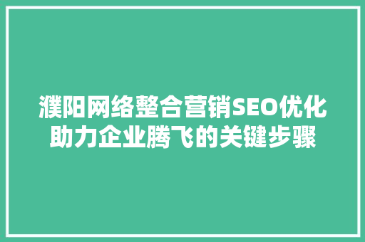 濮阳网络整合营销SEO优化助力企业腾飞的关键步骤