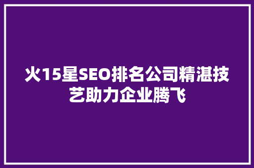 火15星SEO排名公司精湛技艺助力企业腾飞