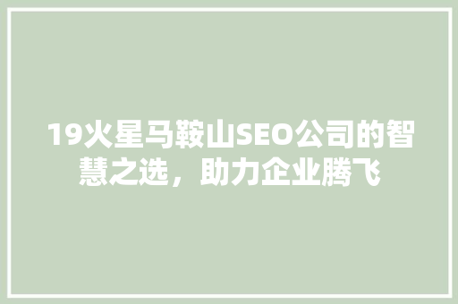 19火星马鞍山SEO公司的智慧之选，助力企业腾飞