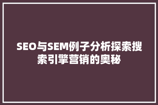SEO与SEM例子分析探索搜索引擎营销的奥秘