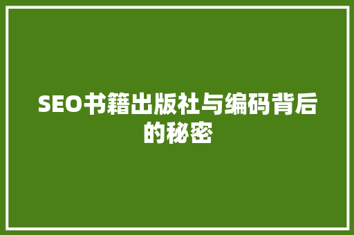 SEO书籍出版社与编码背后的秘密