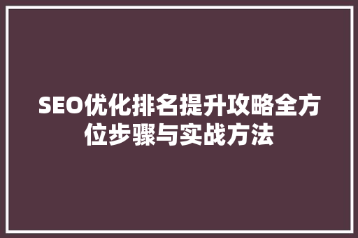 SEO优化排名提升攻略全方位步骤与实战方法