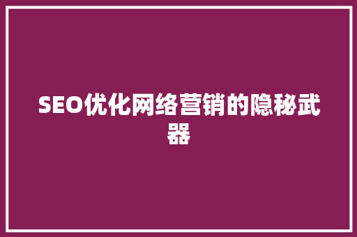 SEO优化网络营销的隐秘武器