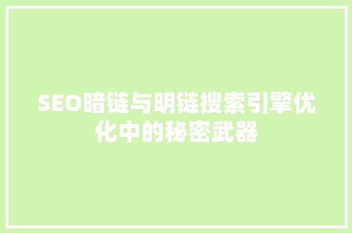 SEO暗链与明链搜索引擎优化中的秘密武器