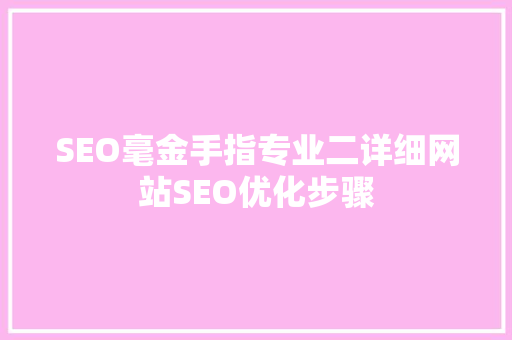 SEO毫金手指专业二详细网站SEO优化步骤