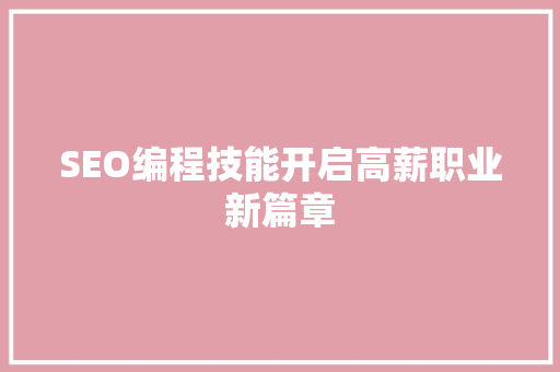 SEO编程技能开启高薪职业新篇章