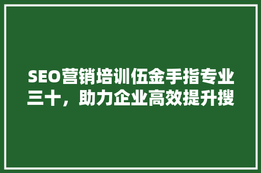 SEO营销培训伍金手指专业三十，助力企业高效提升搜索引擎排名