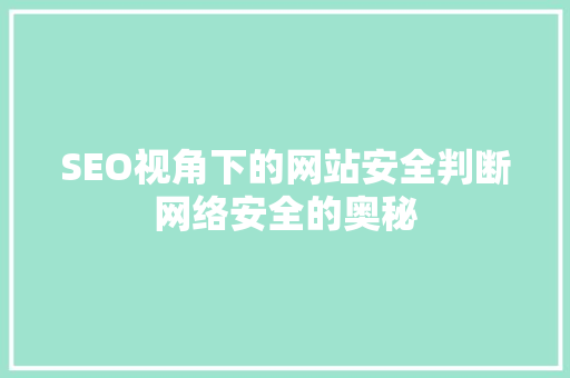 SEO视角下的网站安全判断网络安全的奥秘