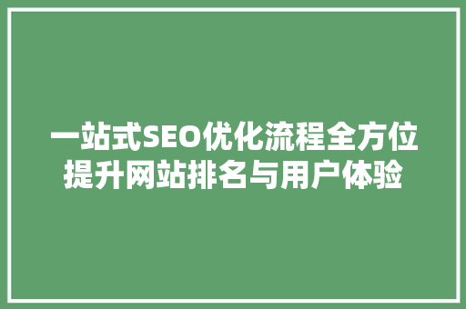 一站式SEO优化流程全方位提升网站排名与用户体验