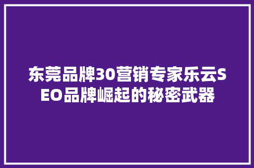 东莞品牌30营销专家乐云SEO品牌崛起的秘密武器