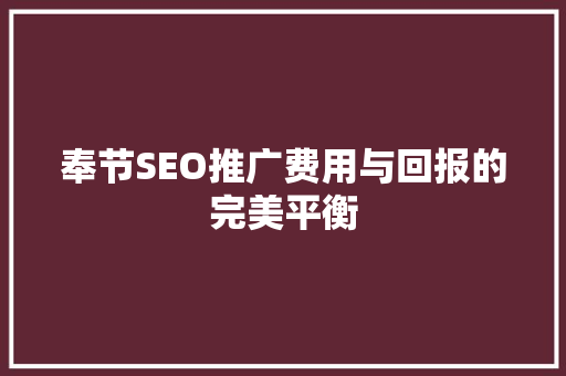 奉节SEO推广费用与回报的完美平衡
