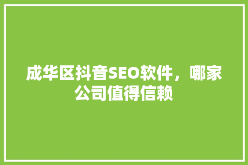 成华区抖音SEO软件，哪家公司值得信赖
