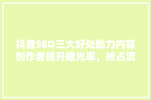 抖音SEO三大好处助力内容创作者提升曝光率，抢占流量红利