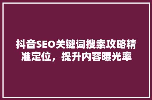 抖音SEO关键词搜索攻略精准定位，提升内容曝光率