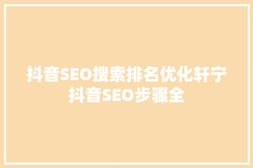 抖音SEO搜索排名优化轩宁抖音SEO步骤全