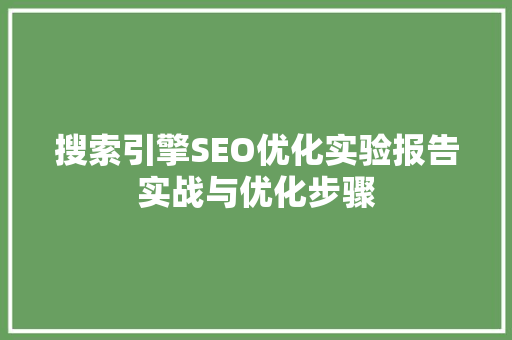 搜索引擎SEO优化实验报告实战与优化步骤