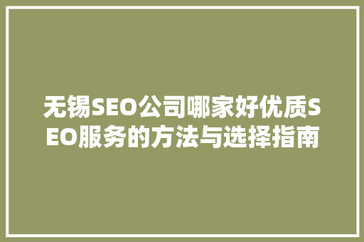 无锡SEO公司哪家好优质SEO服务的方法与选择指南