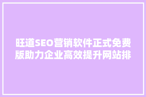 旺道SEO营销软件正式免费版助力企业高效提升网站排名与流量