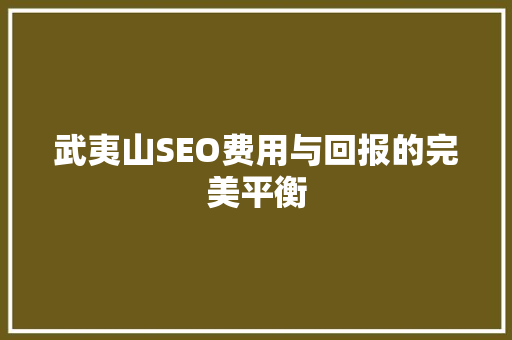 武夷山SEO费用与回报的完美平衡