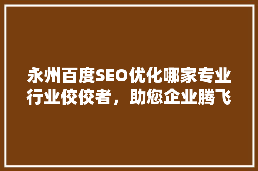 永州百度SEO优化哪家专业行业佼佼者，助您企业腾飞