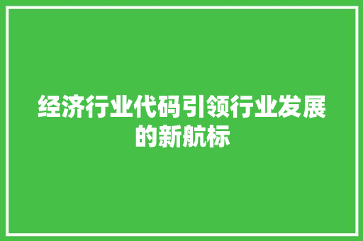 经济行业代码引领行业发展的新航标