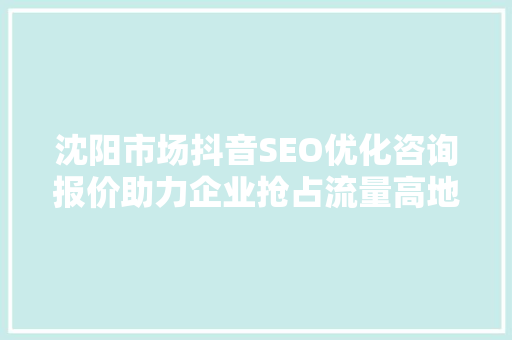 沈阳市场抖音SEO优化咨询报价助力企业抢占流量高地