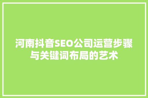 河南抖音SEO公司运营步骤与关键词布局的艺术
