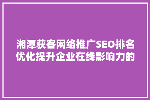 湘潭获客网络推广SEO排名优化提升企业在线影响力的方法