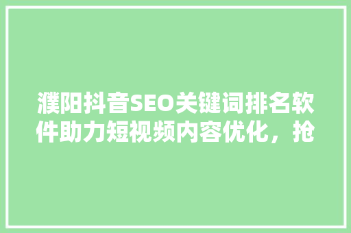濮阳抖音SEO关键词排名软件助力短视频内容优化，抢占流量高地